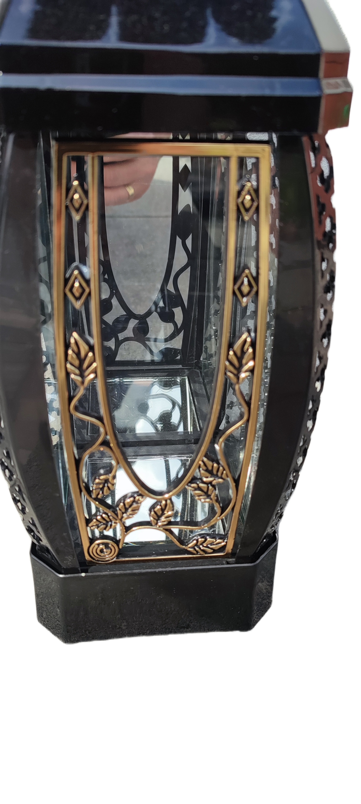 Znicz lampion na grób cmentarz kwiaty złoty - obrazek 5