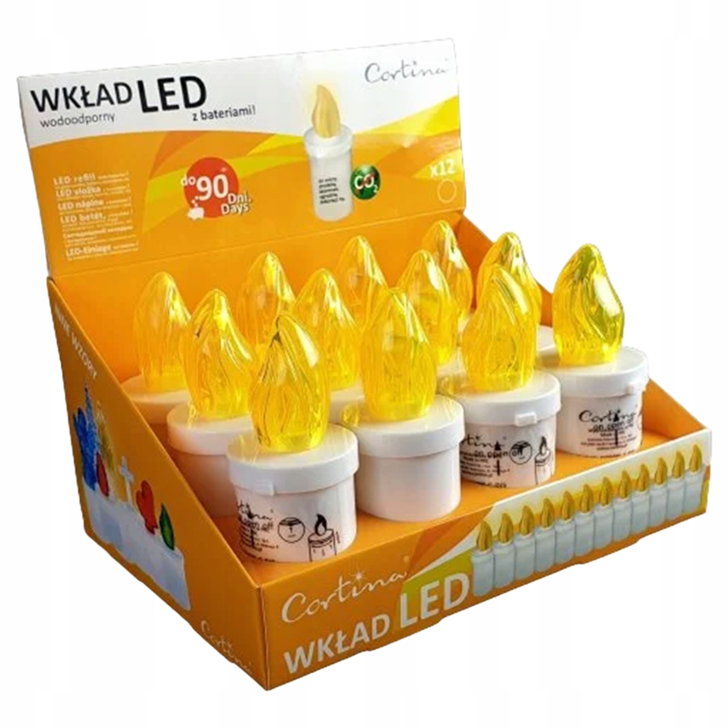 Wkład led do zniczy Cortina 11 cm żółty 12 szt - obrazek 2
