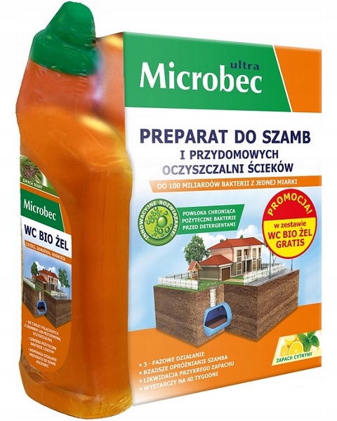 Microbec ULTRA Bakterie Preparat Proszek DO SZAMB 1kg + BIO ŻEL do WC 500ml